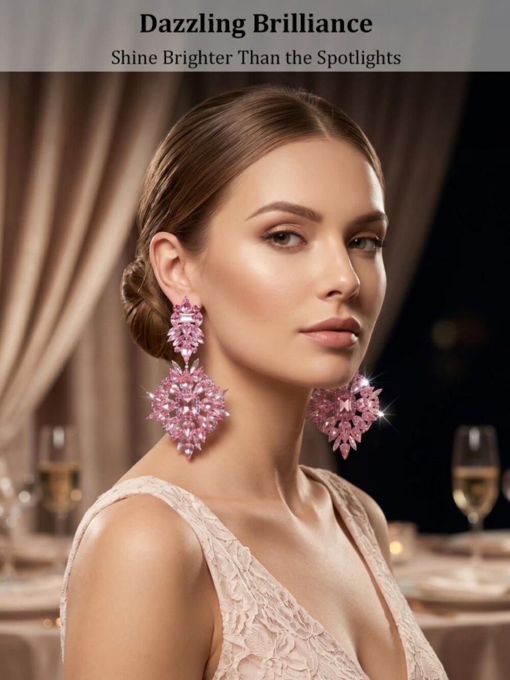 Trendy Silver Chandelier Earrings, Oversized Crystal Rhinestone Statement - Picture 2 of 9